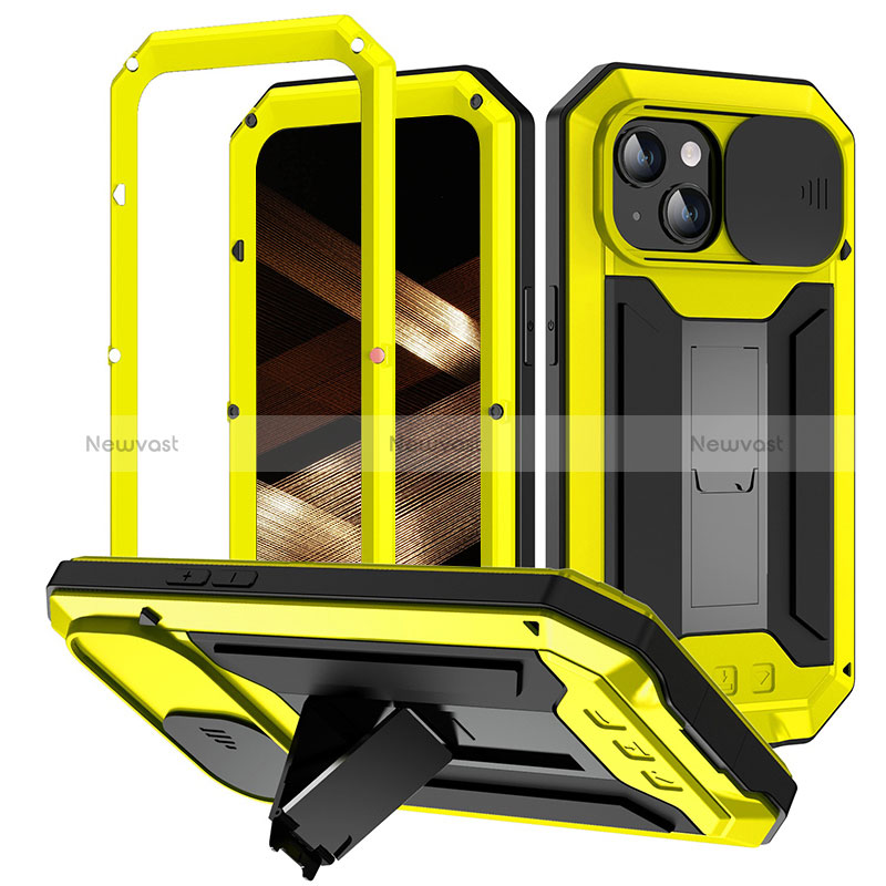 Luxury Aluminum Metal Cover Case 360 Degrees RJ3 for Apple iPhone 15 Yellow