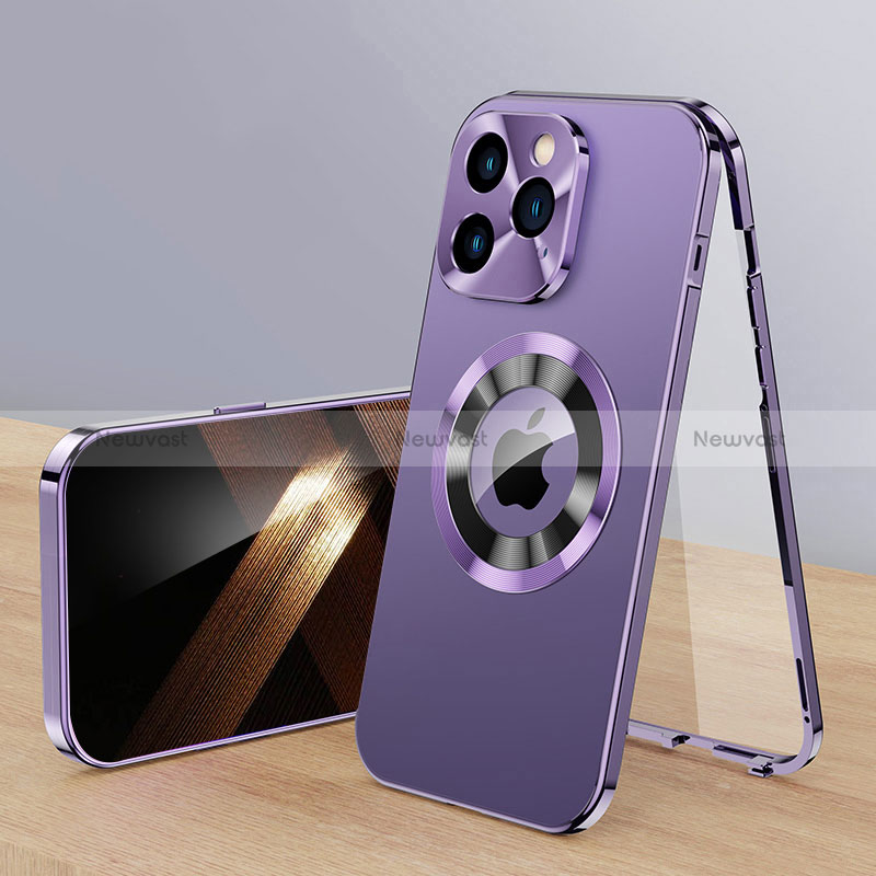 Luxury Aluminum Metal Cover Case 360 Degrees with Mag-Safe Magnetic P01 for Apple iPhone 13 Pro Purple