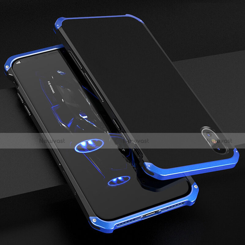 Luxury Aluminum Metal Cover Case for Apple iPhone X Blue and Black