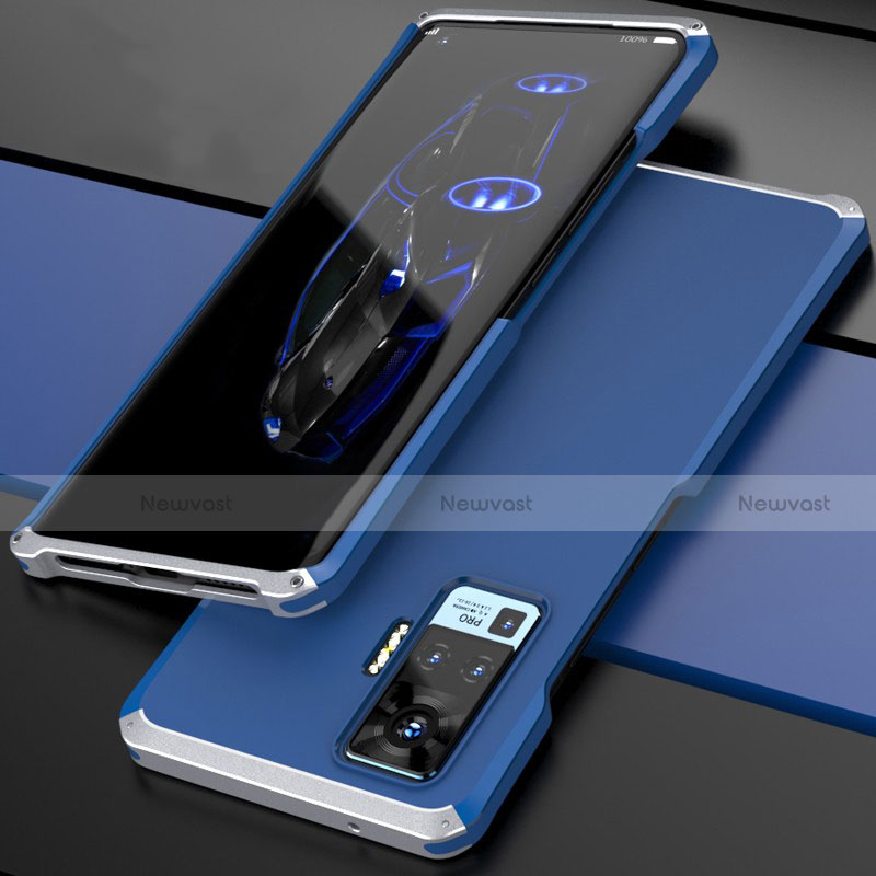 Luxury Aluminum Metal Cover Case for Vivo X50 Pro 5G Silver and Blue