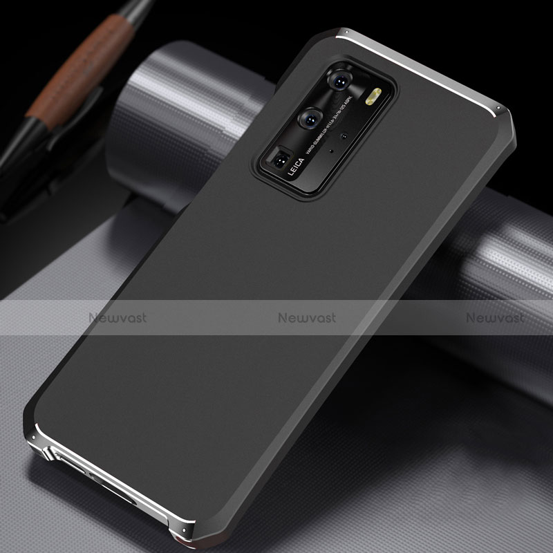 Luxury Aluminum Metal Cover Case N02 for Huawei P40 Pro Silver and Black