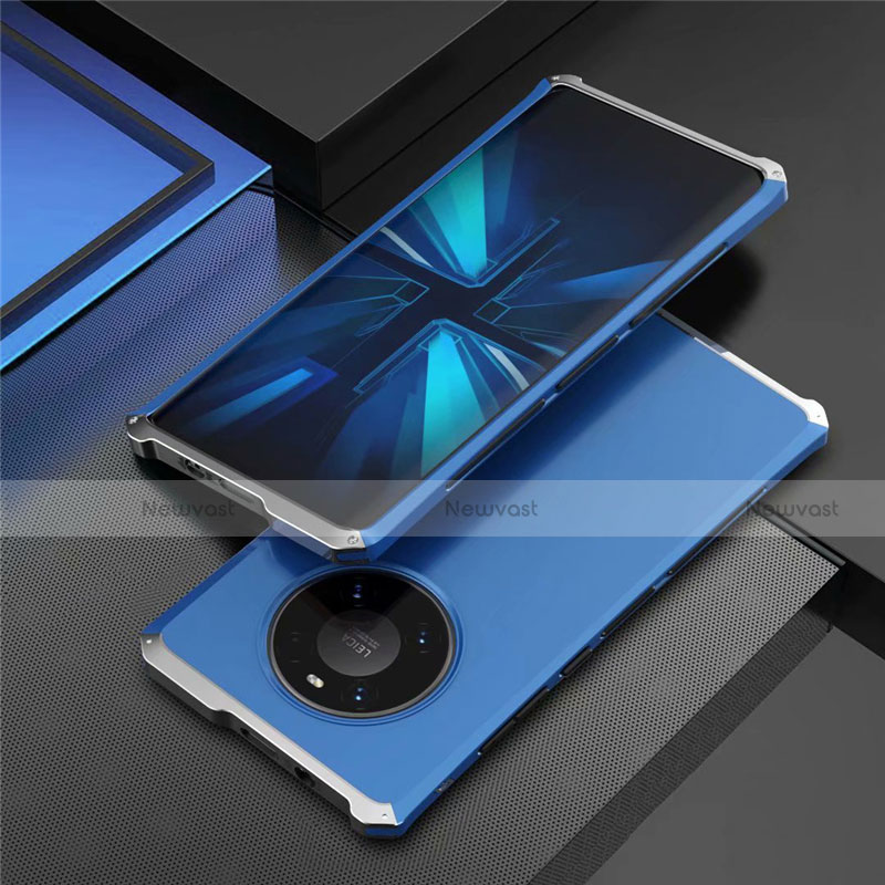Luxury Aluminum Metal Cover Case T01 for Huawei Mate 40 Pro Silver and Blue