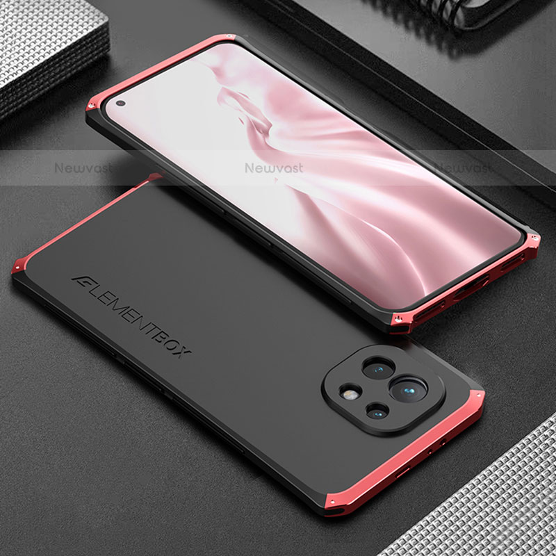 Luxury Aluminum Metal Cover Case T01 for Xiaomi Mi 11 5G Red and Black