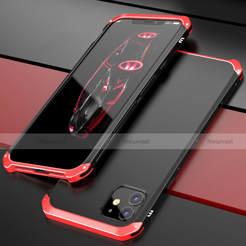 Luxury Aluminum Metal Cover Case T02 for Apple iPhone 12 Red and Black