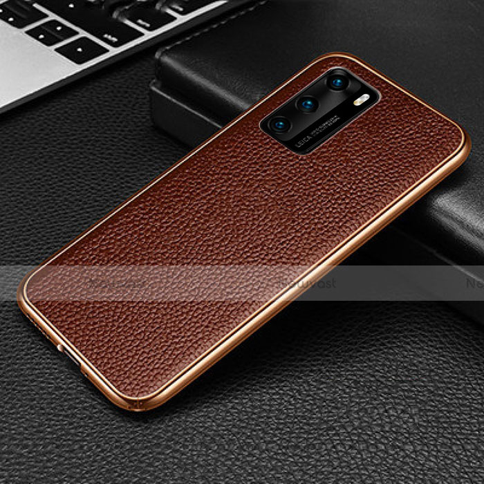 Luxury Aluminum Metal Cover Case T02 for Huawei P40 Brown