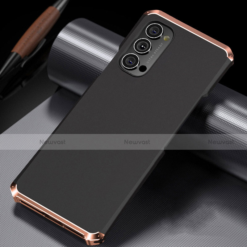 Luxury Aluminum Metal Cover Case T02 for Oppo Reno4 5G Gold and Black