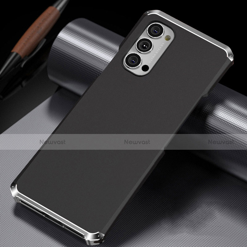 Luxury Aluminum Metal Cover Case T02 for Oppo Reno4 5G Silver and Black