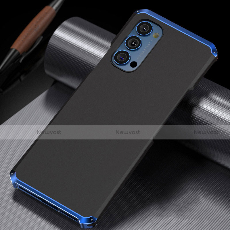 Luxury Aluminum Metal Cover Case T02 for Oppo Reno4 Pro 5G Blue and Black