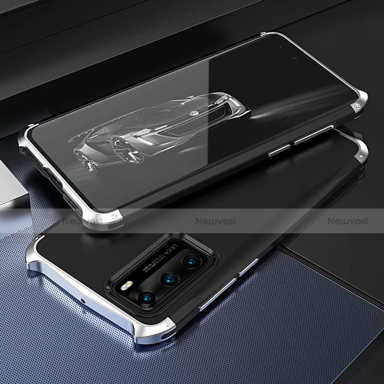 Luxury Aluminum Metal Cover Case T03 for Huawei P40 Silver