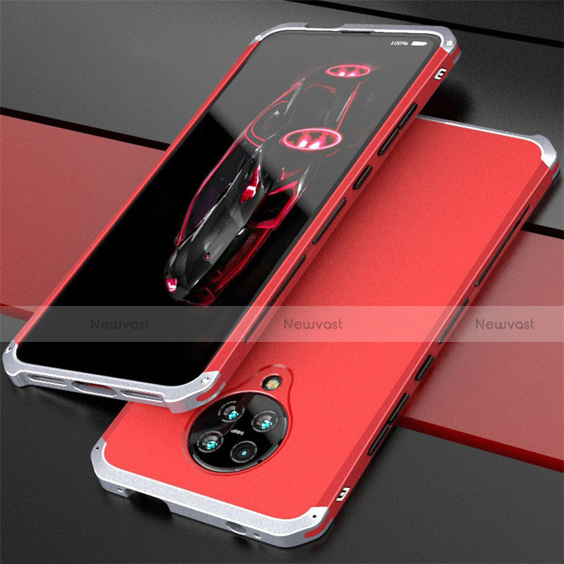 Luxury Aluminum Metal Cover Case T03 for Xiaomi Redmi K30 Pro 5G Silver and Red