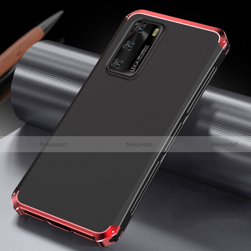 Luxury Aluminum Metal Cover Case T04 for Huawei P40 Red and Black