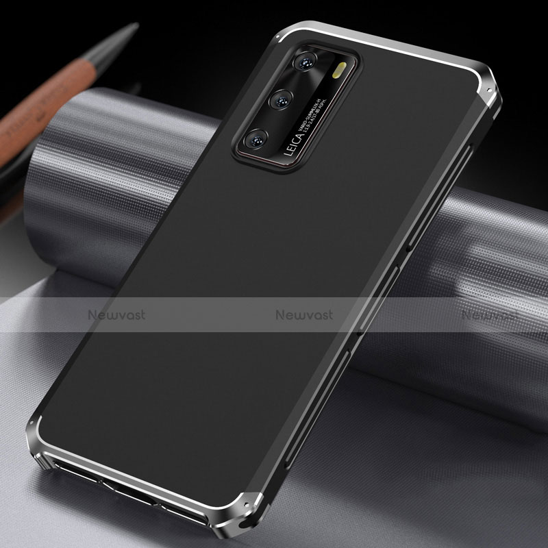 Luxury Aluminum Metal Cover Case T04 for Huawei P40 Silver and Black