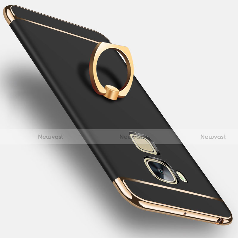 Luxury Aluminum Metal Cover with Finger Ring Stand for Huawei G7 Plus Black