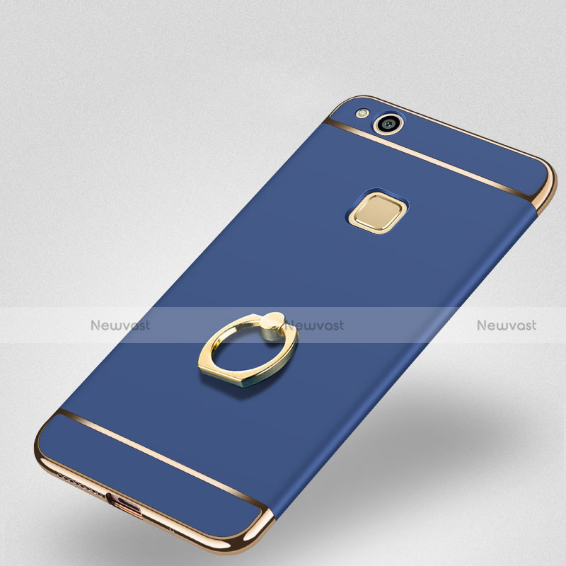 Luxury Aluminum Metal Cover with Finger Ring Stand for Huawei P10 Lite Blue