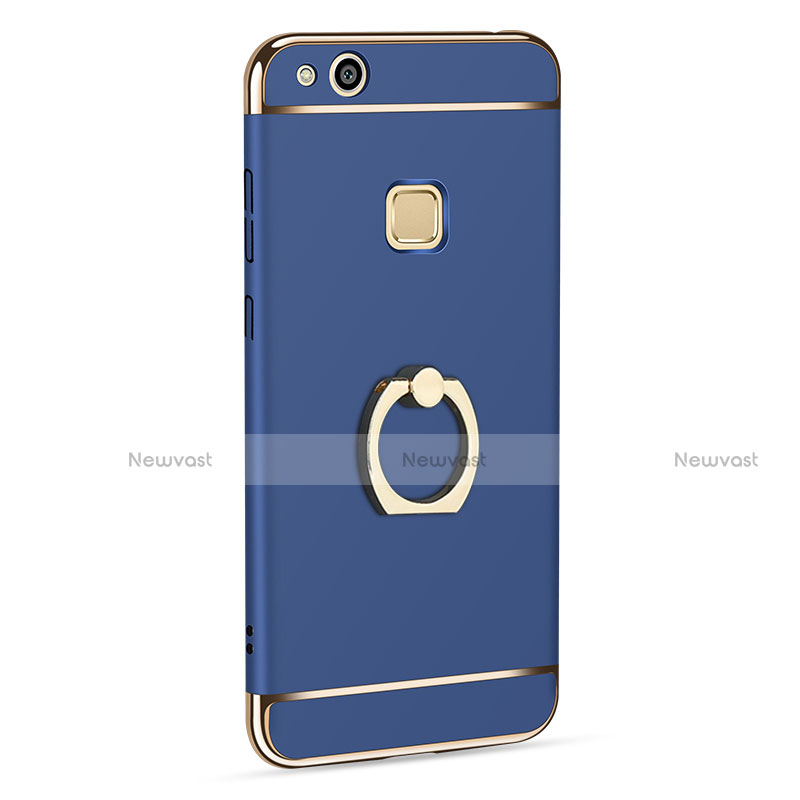 Luxury Aluminum Metal Cover with Finger Ring Stand for Huawei P10 Lite Blue