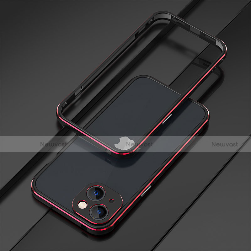 Luxury Aluminum Metal Frame Cover Case A01 for Apple iPhone 14 Red and Black