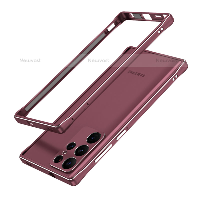 Luxury Aluminum Metal Frame Cover Case A01 for Samsung Galaxy S22 Ultra 5G Red Wine
