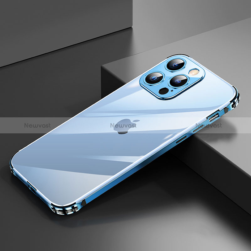 Luxury Aluminum Metal Frame Cover Case A06 for Apple iPhone 14 Pro Blue