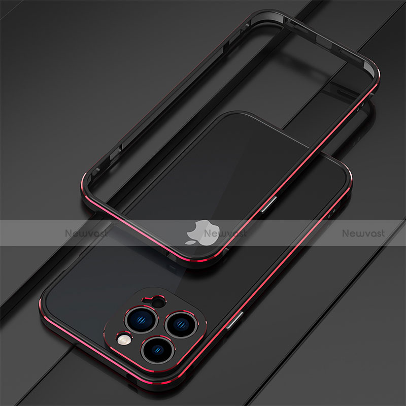 Luxury Aluminum Metal Frame Cover Case for Apple iPhone 13 Pro Max Red and Black