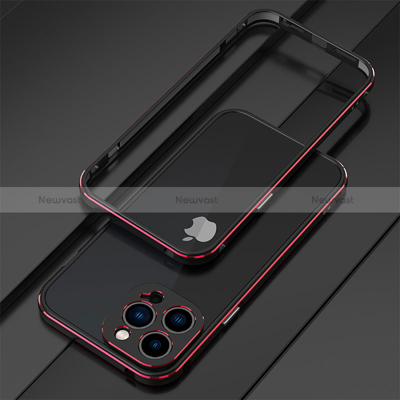 Luxury Aluminum Metal Frame Cover Case for Apple iPhone 14 Pro Max Red and Black