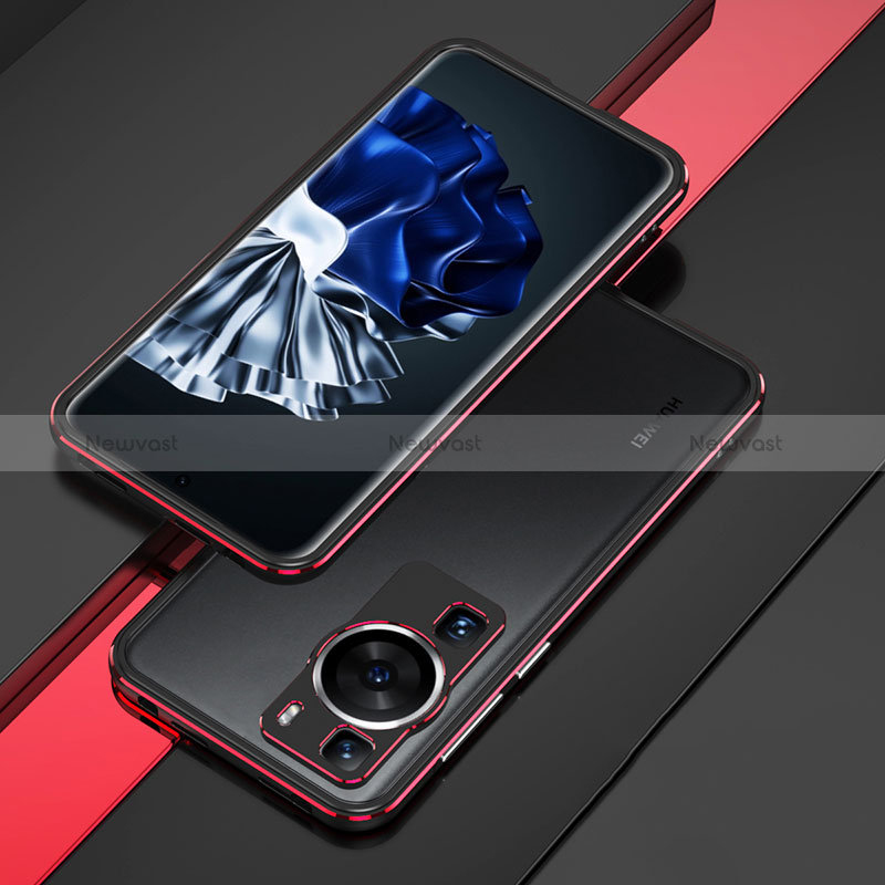 Luxury Aluminum Metal Frame Cover Case for Huawei P60 Red and Black