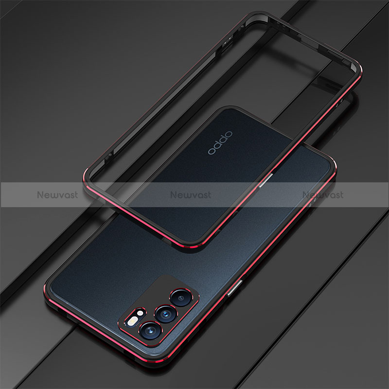 Luxury Aluminum Metal Frame Cover Case for Oppo Reno6 Pro 5G India Red and Black