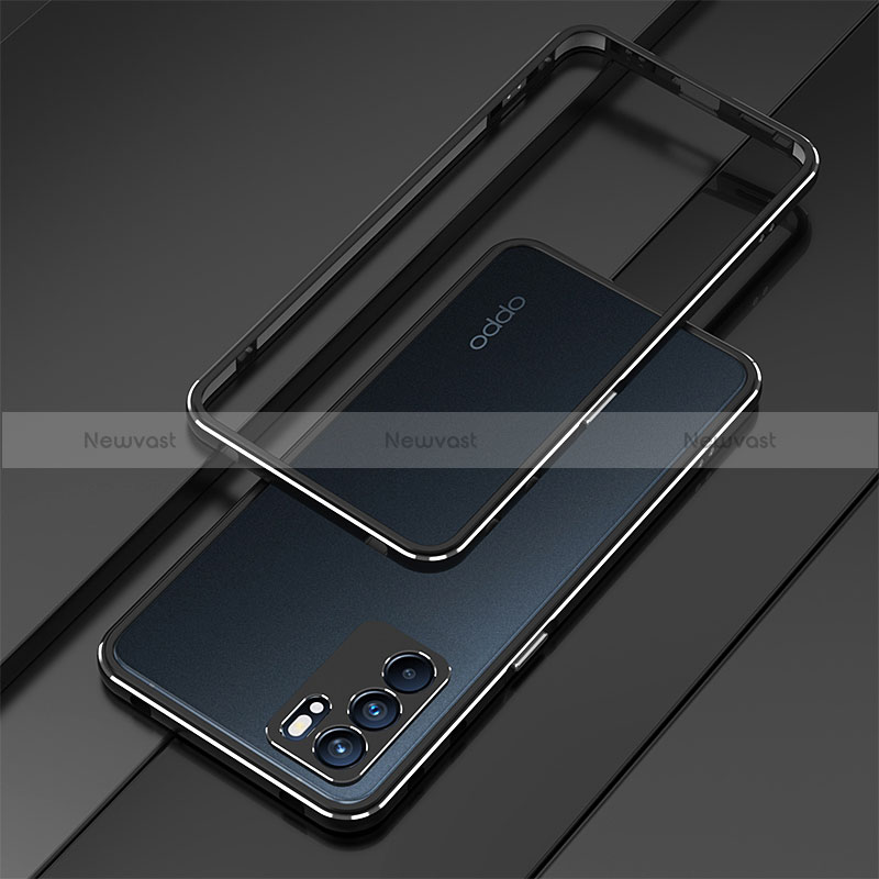 Luxury Aluminum Metal Frame Cover Case for Oppo Reno6 Pro 5G India Silver and Black
