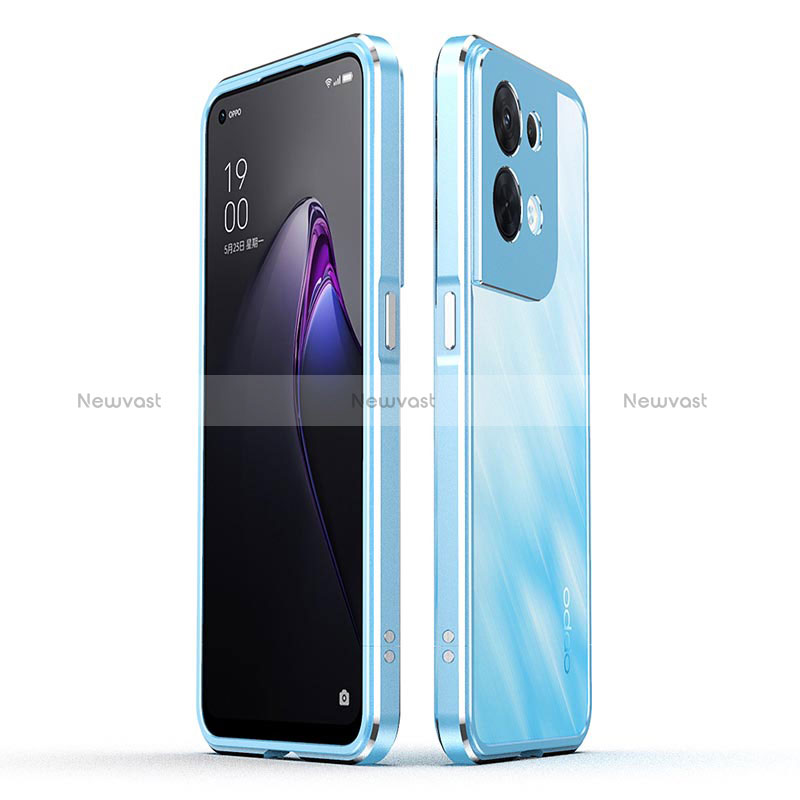 Luxury Aluminum Metal Frame Cover Case for Oppo Reno9 5G Sky Blue