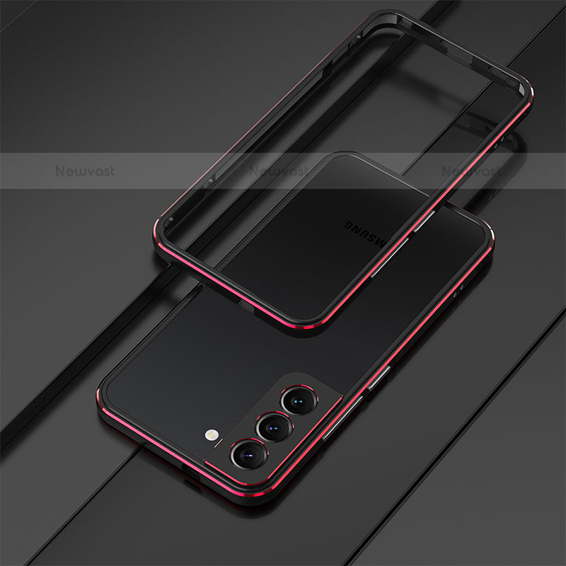 Luxury Aluminum Metal Frame Cover Case for Samsung Galaxy S22 5G Red and Black