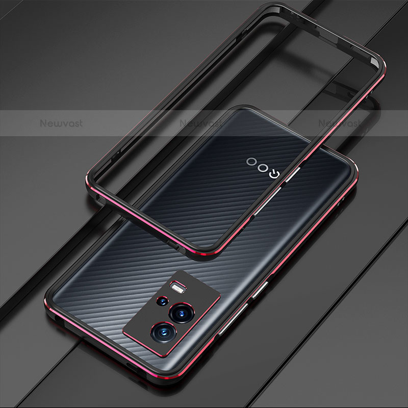 Luxury Aluminum Metal Frame Cover Case for Vivo iQOO 8 5G Red and Black