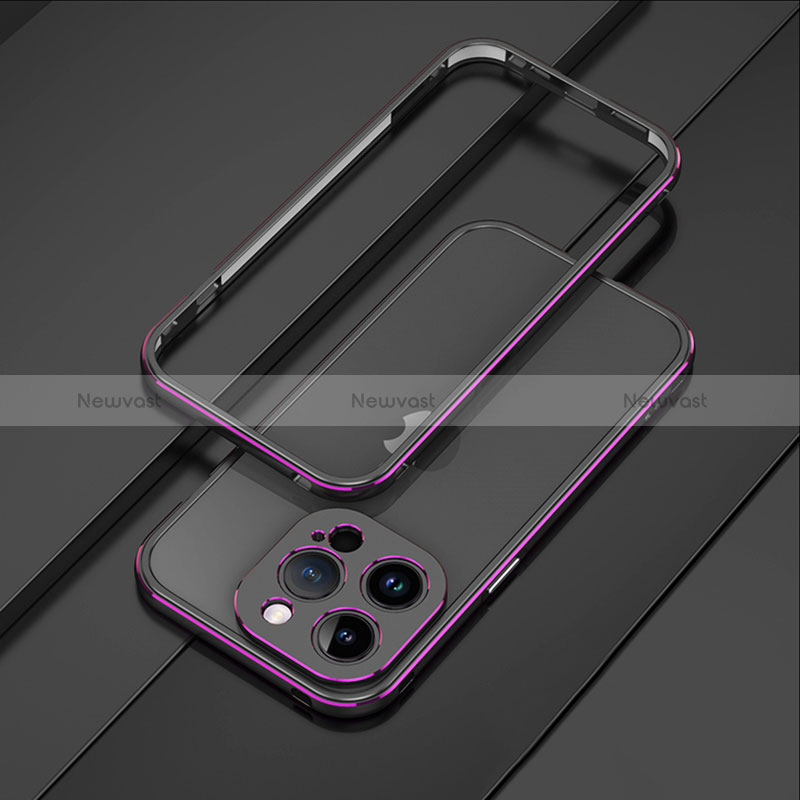 Luxury Aluminum Metal Frame Cover Case JZ1 for Apple iPhone 13 Pro Purple