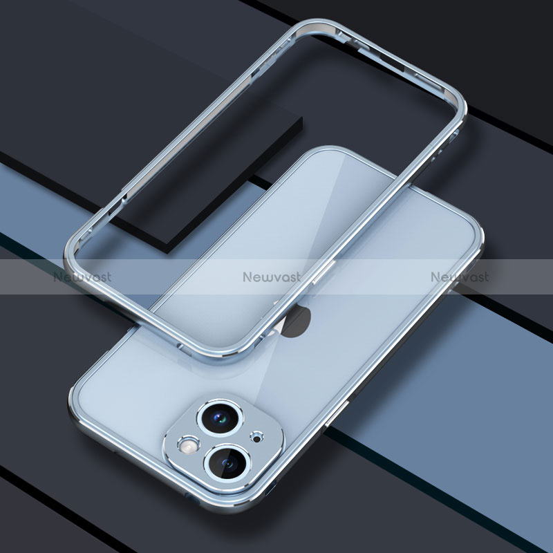 Luxury Aluminum Metal Frame Cover Case JZ1 for Apple iPhone 14 Plus Sky Blue