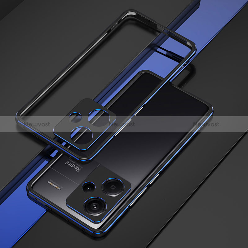 Luxury Aluminum Metal Frame Cover Case JZ1 for Xiaomi Redmi Note 13 Pro+ Plus 5G Blue and Black