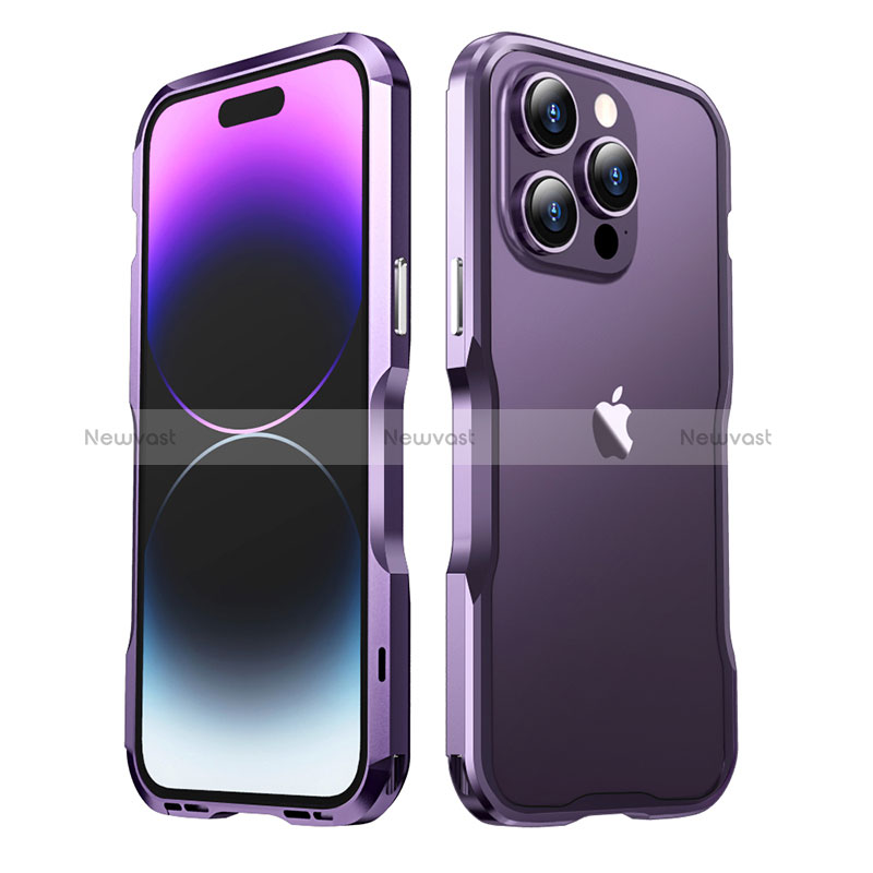 Luxury Aluminum Metal Frame Cover Case LF3 for Apple iPhone 14 Pro Max Purple