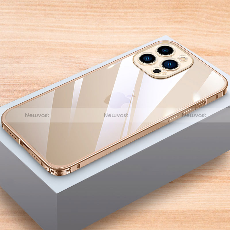 Luxury Aluminum Metal Frame Cover Case LK1 for Apple iPhone 13 Pro Gold