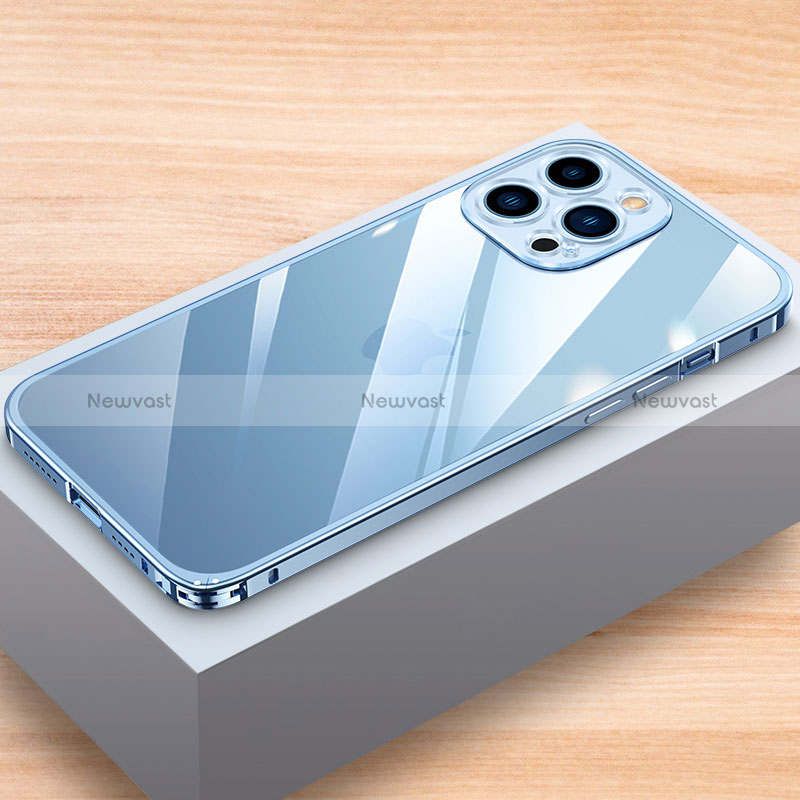 Luxury Aluminum Metal Frame Cover Case LK1 for Apple iPhone 13 Pro Max Blue