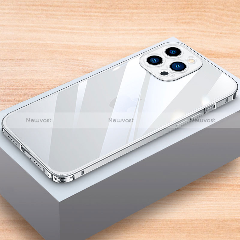 Luxury Aluminum Metal Frame Cover Case LK1 for Apple iPhone 13 Pro Max Silver