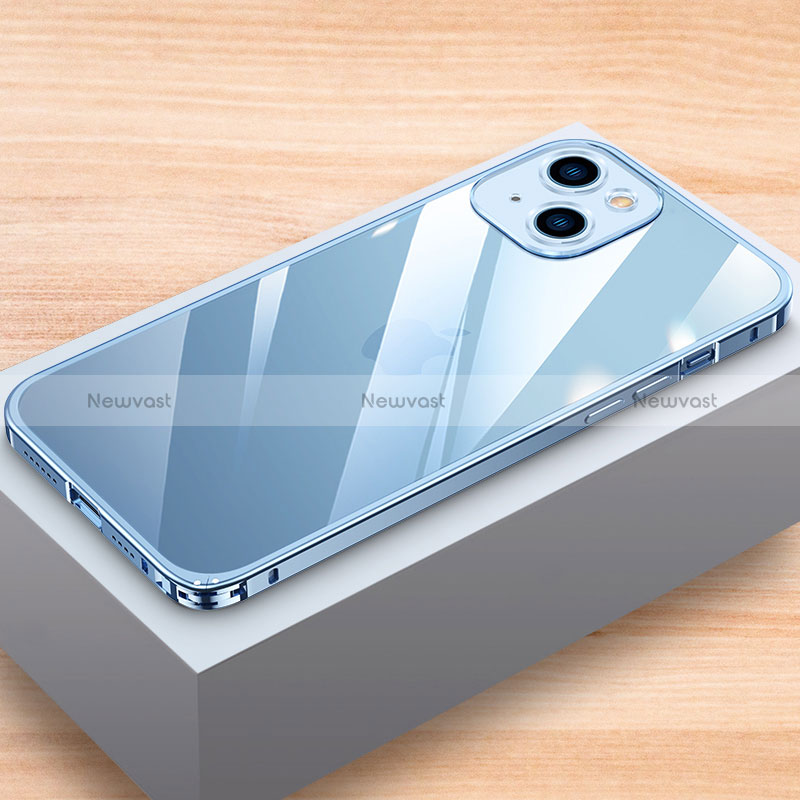 Luxury Aluminum Metal Frame Cover Case LK1 for Apple iPhone 14 Plus Blue