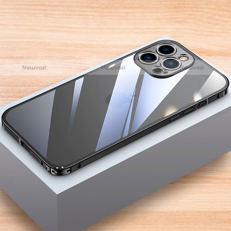Luxury Aluminum Metal Frame Cover Case LK1 for Apple iPhone 14 Pro Black