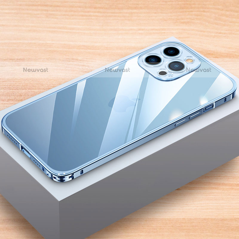 Luxury Aluminum Metal Frame Cover Case LK1 for Apple iPhone 14 Pro Blue