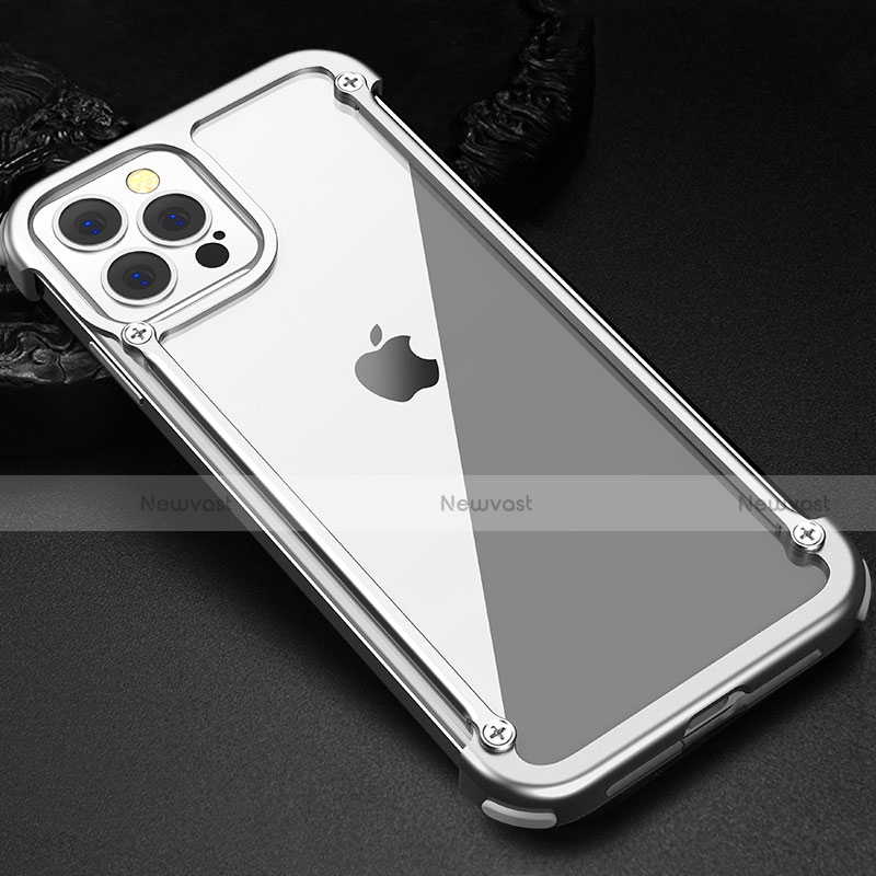 Luxury Aluminum Metal Frame Cover Case N04 for Apple iPhone 12 Pro Max Silver