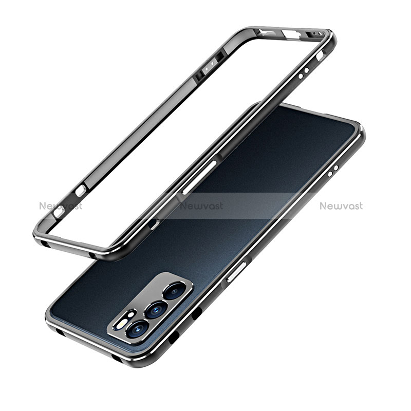 Luxury Aluminum Metal Frame Cover Case S01 for Oppo Reno6 Pro 5G India Silver and Black