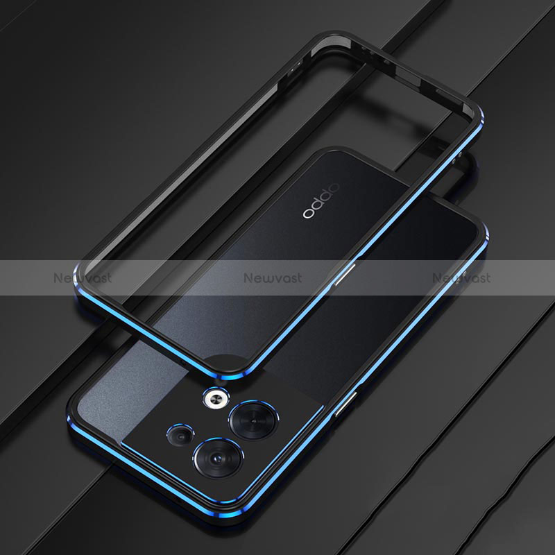 Luxury Aluminum Metal Frame Cover Case S01 for Oppo Reno8 5G Blue and Black