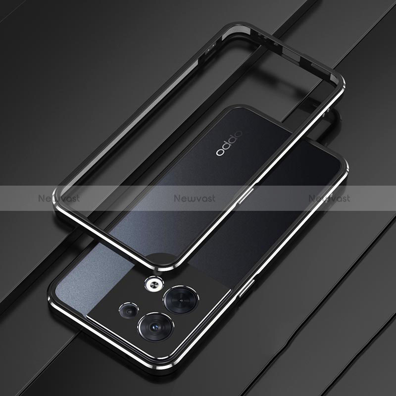 Luxury Aluminum Metal Frame Cover Case S01 for Oppo Reno8 5G Silver and Black