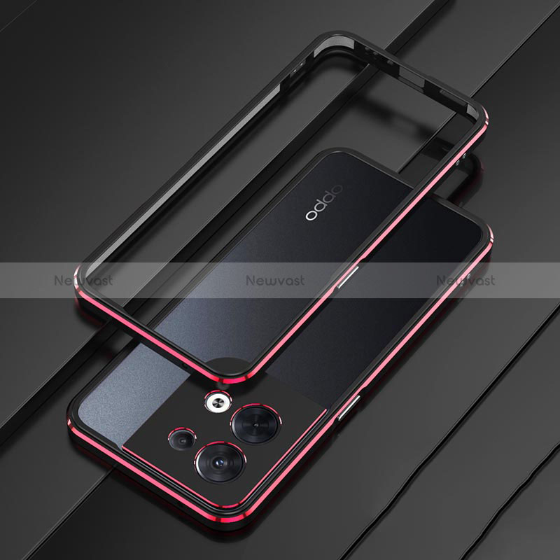Luxury Aluminum Metal Frame Cover Case S01 for Oppo Reno9 5G Red and Black