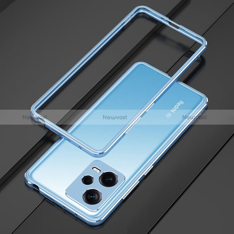 Luxury Aluminum Metal Frame Cover Case S01 for Xiaomi Redmi Note 12 5G Silver and Blue