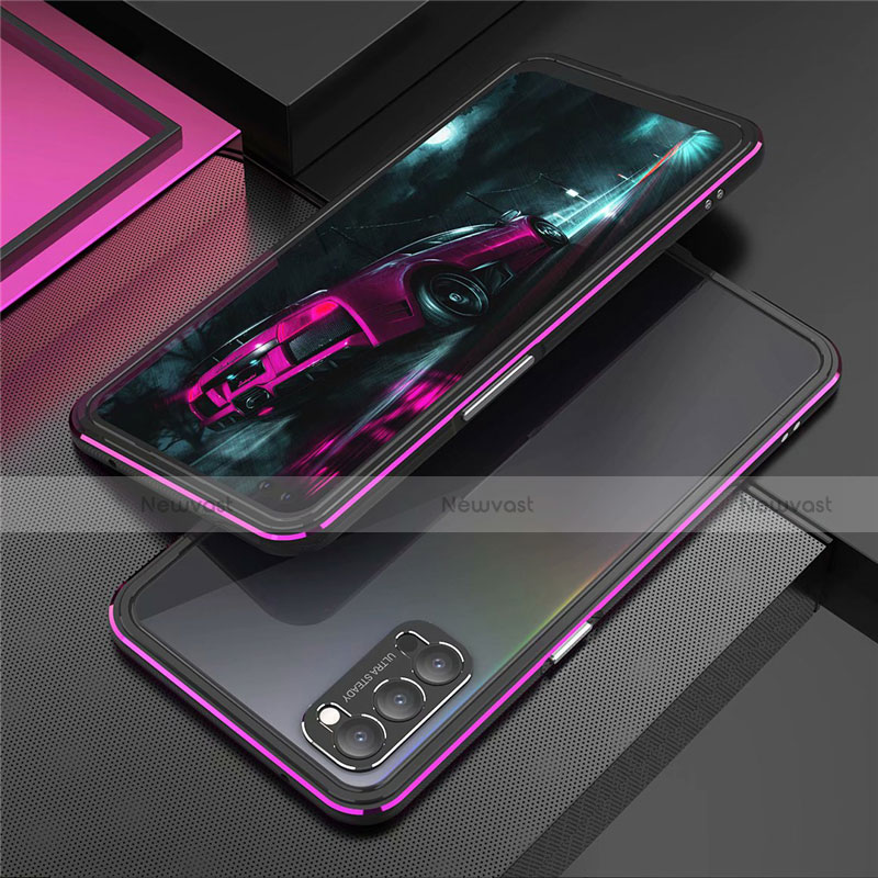 Luxury Aluminum Metal Frame Cover Case T01 for Oppo Reno4 5G Purple and Blue