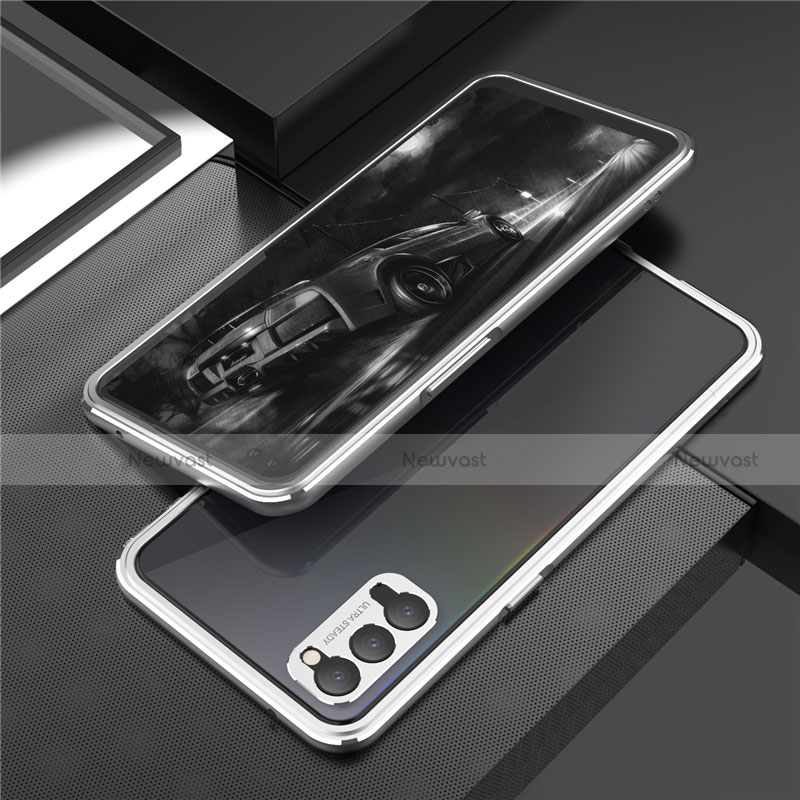 Luxury Aluminum Metal Frame Cover Case T01 for Oppo Reno4 5G Silver