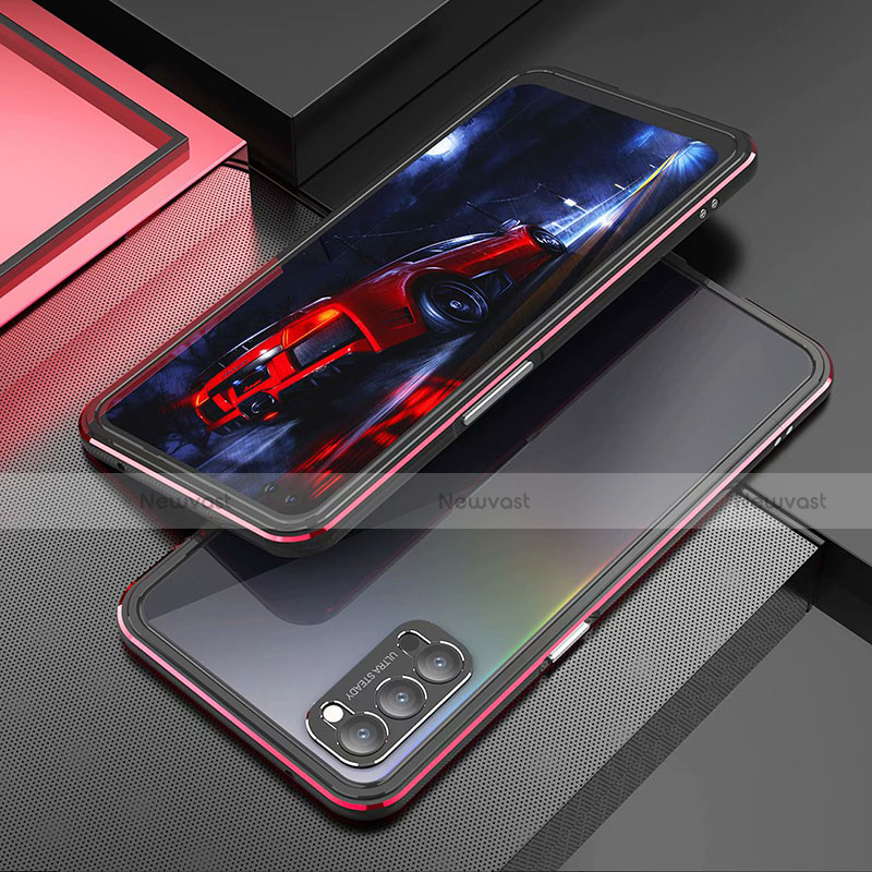 Luxury Aluminum Metal Frame Cover Case T01 for Oppo Reno4 Pro 5G Red and Black