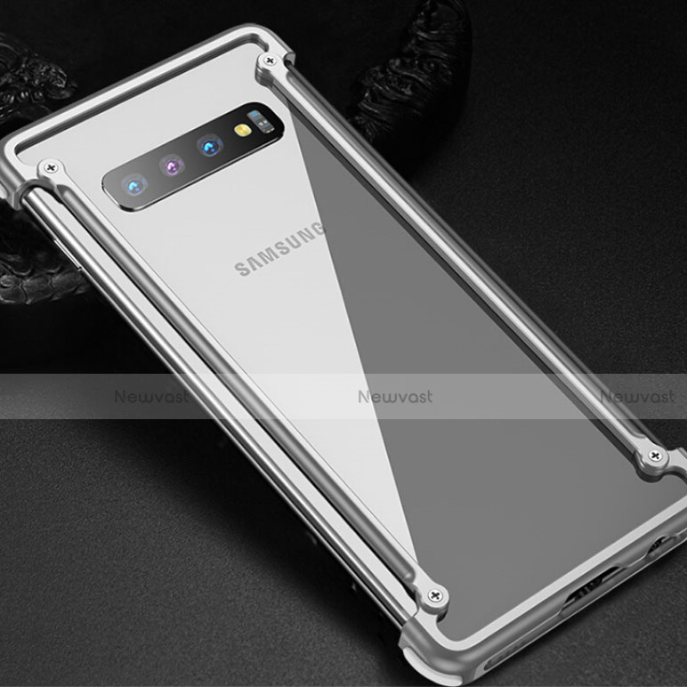 Luxury Aluminum Metal Frame Cover Case T01 for Samsung Galaxy S10 Silver
